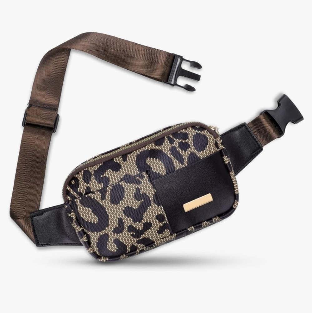 Leopard Print Crossbody Belt Bag - Brown